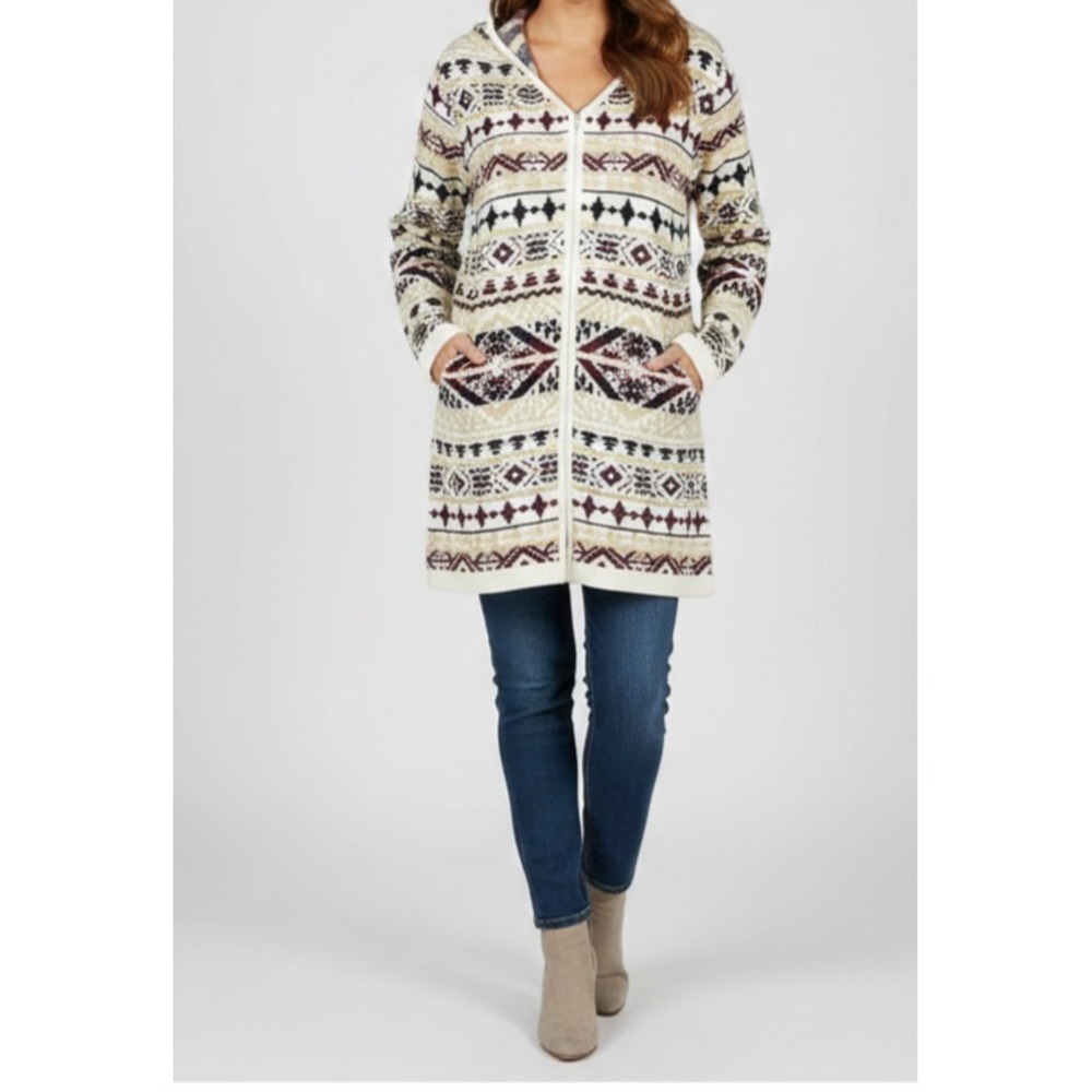 Lucky Brand Southwest Cardigan Sweater Womens Medium M Aztec Geometric Boho Knit